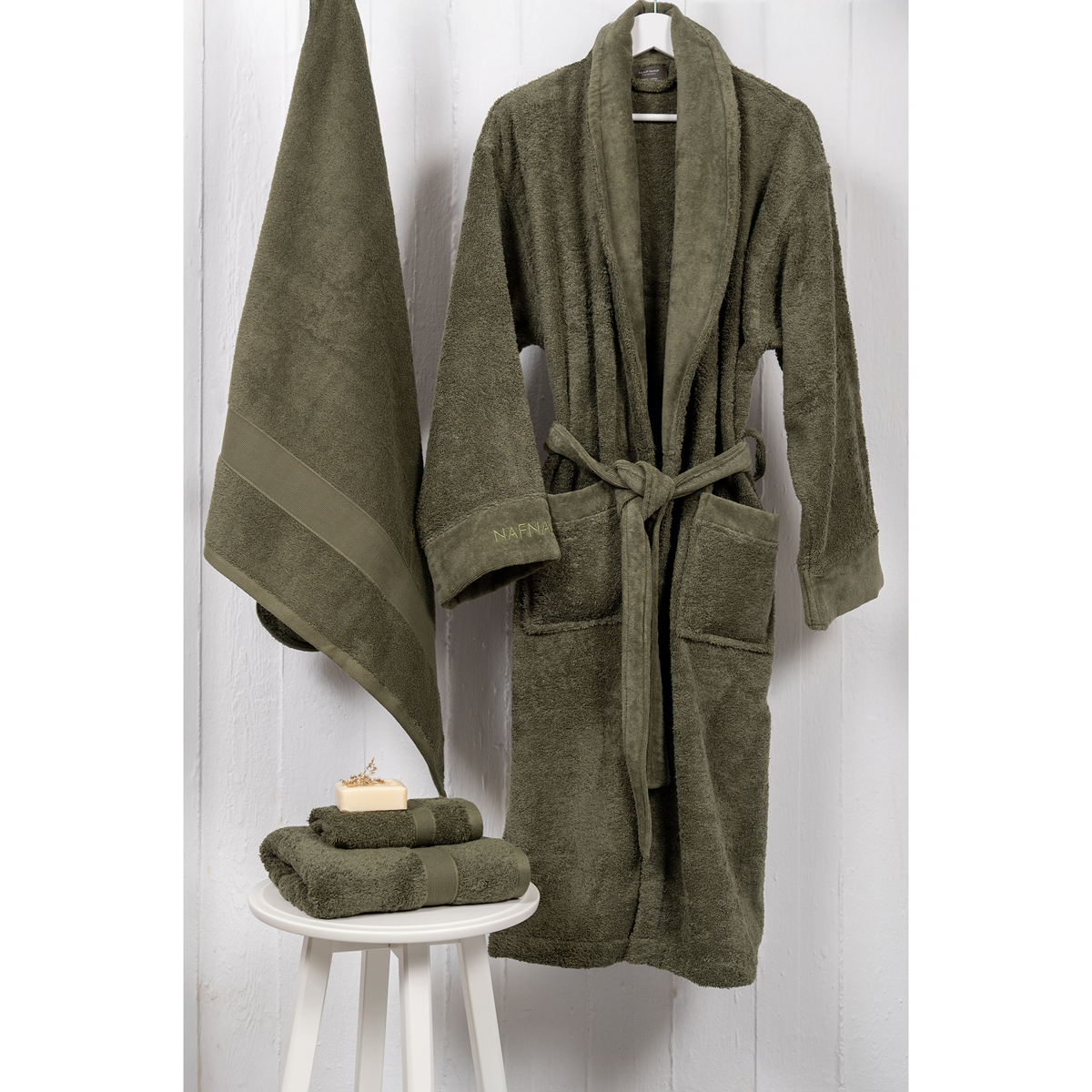 Μπουρνούζι Naf-Naf Bonjour Olive Green Large Home Λευκά Είδη Μπάνιου Μπουρνούζια Spitishop