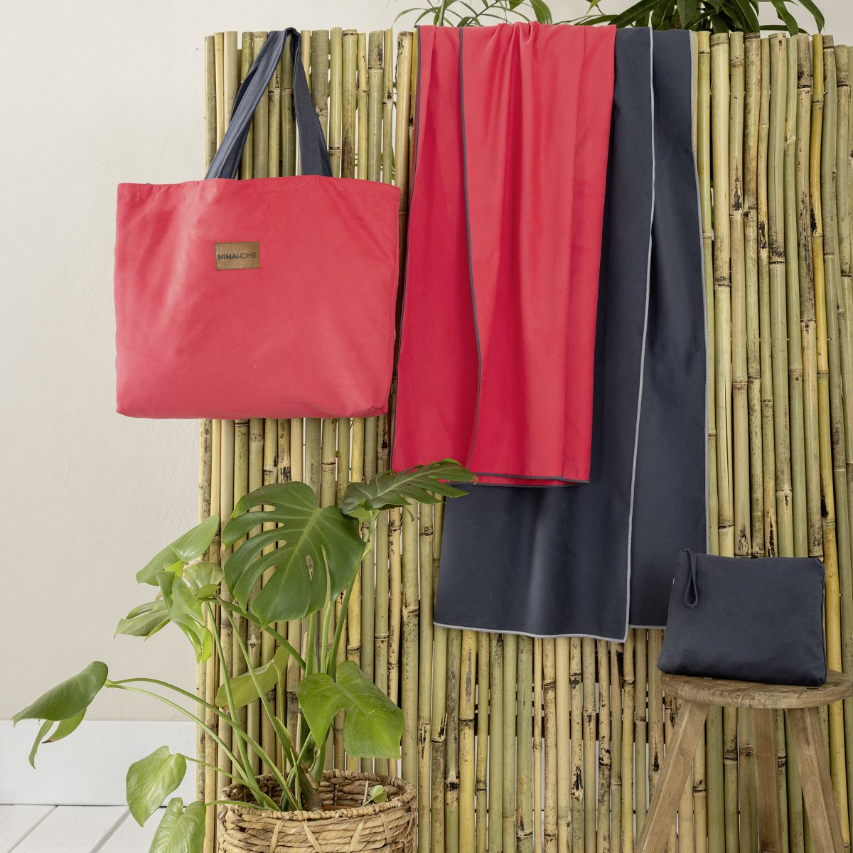 Τσάντα Θαλάσσης (37X54) 2 Όψεων Nima Riva Vivid Pink D Grey Home Τσάντες Spitishop