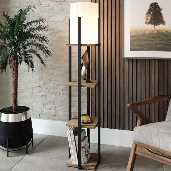 Φωτιστικό Δαπέδου Με Ραφιέρα A-G Nora 390FLH1162 Black/Natural