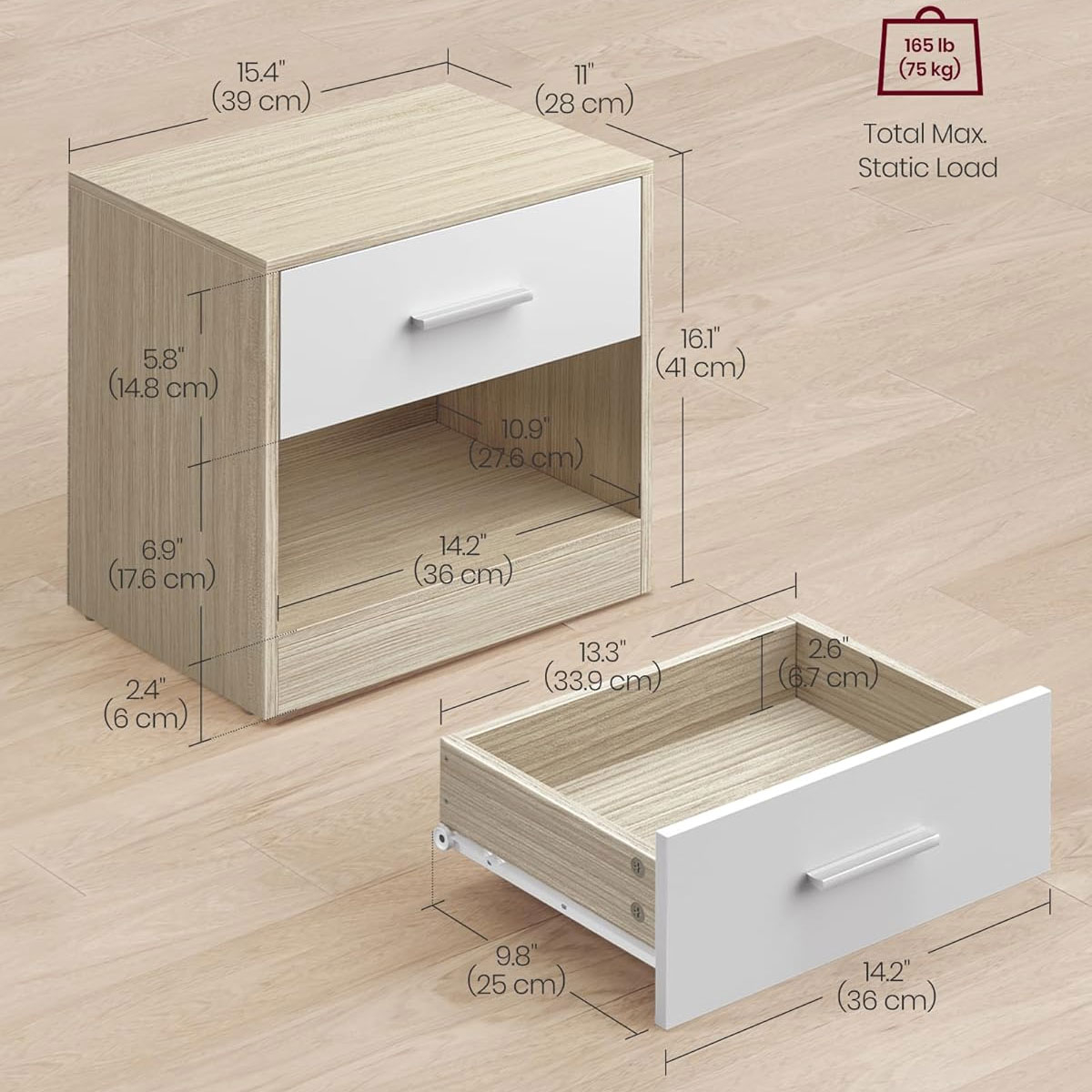 Κομοδίνο με Συρτάρι Ράφι (39X28X41) Vasagle Let619T67 Home Έπιπλα Κρεβατοκάμαρας Κομοδίνα Spitishop