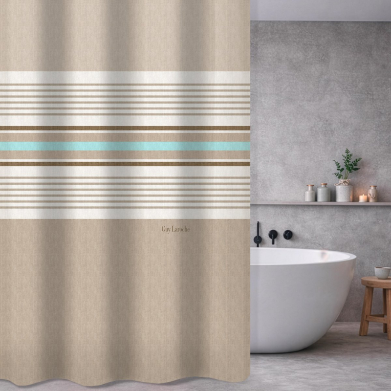 Κουρτίνα Μπάνιου (180x185) Με Τρουκς Guy Laroche Pinstripe Natural