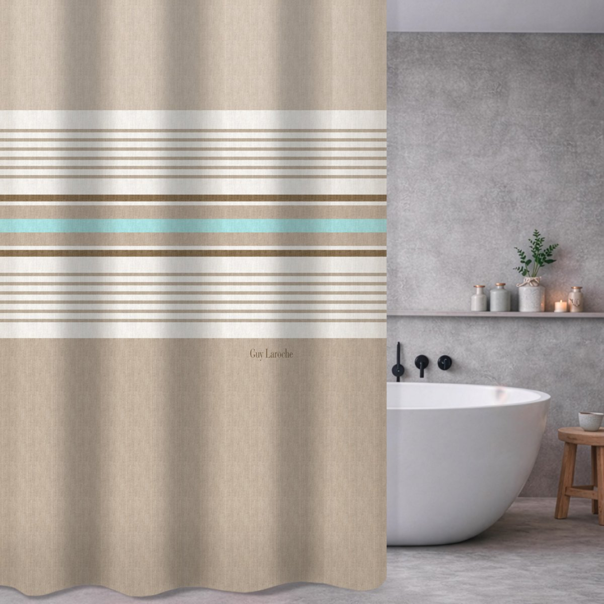Κουρτίνα Μπάνιου (180×185) Με Τρουκς Guy Laroche Pinstripe Natural