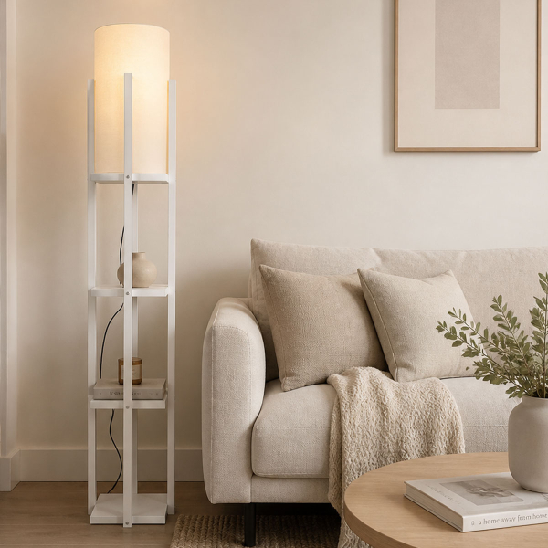 Φωτιστικό Δαπέδου Με Ραφιέρα A-G Nora 390FLH1147 White