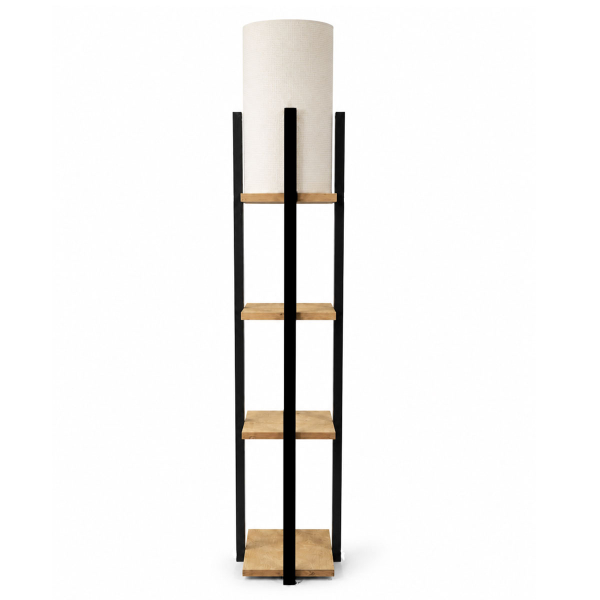 Φωτιστικό Δαπέδου Με Ραφιέρα A-G Nora 390FLH1162 Black/Natural