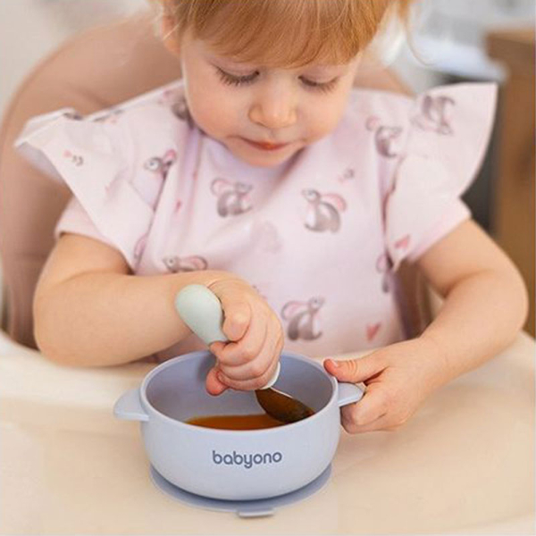 Μπολ Σιλικόνης (Φ14.5) Με Καπάκι BabyOno Blue BN1662/01