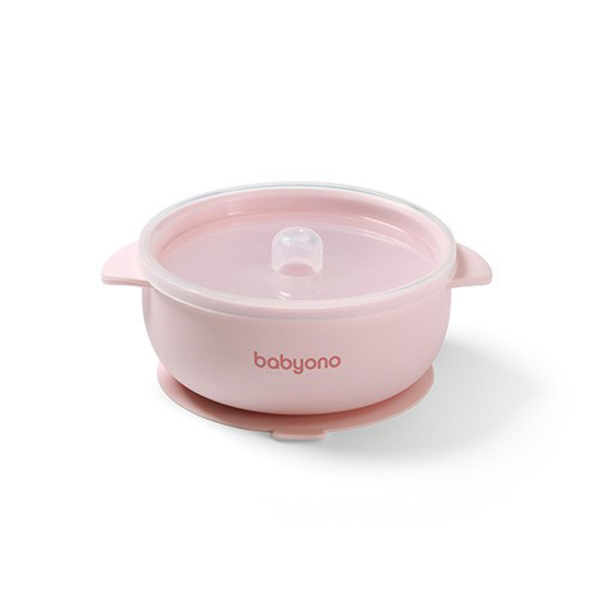 Μπολ Σιλικόνης (Φ14.5) Με Καπάκι BabyOno Pink BN1662/02