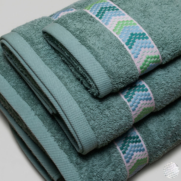 Πετσέτα Προσώπου (50x100) White Fabric Mona Green 600gsm