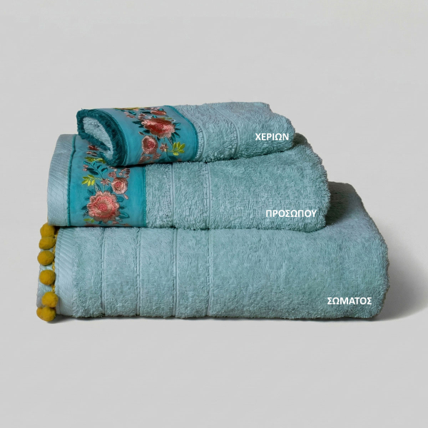 Πετσέτες Μπάνιου (Σετ 3τμχ) White Fabric Sabinne Green 600gsm