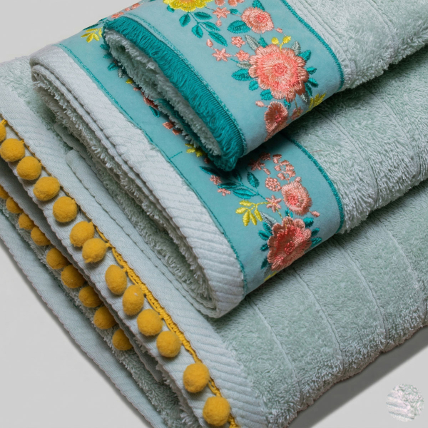 Πετσέτες Μπάνιου (Σετ 3τμχ) White Fabric Sabinne Green 600gsm