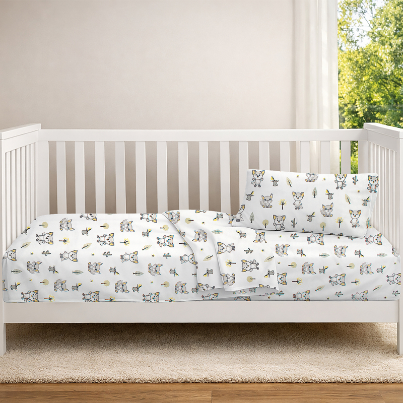 Παπλωματοθήκη Κούνιας (120x160) Dimcol Baby Foxes 595 White - Grey