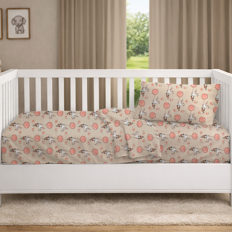 Παπλωματοθήκη Κούνιας (120x160) Dimcol Floating Bunny 714 Beige - Salmon