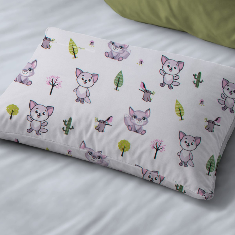 Βρεφική Μαξιλαροθήκη (35x45) Dimcol Baby Foxes 594 White - Pastel Lilac