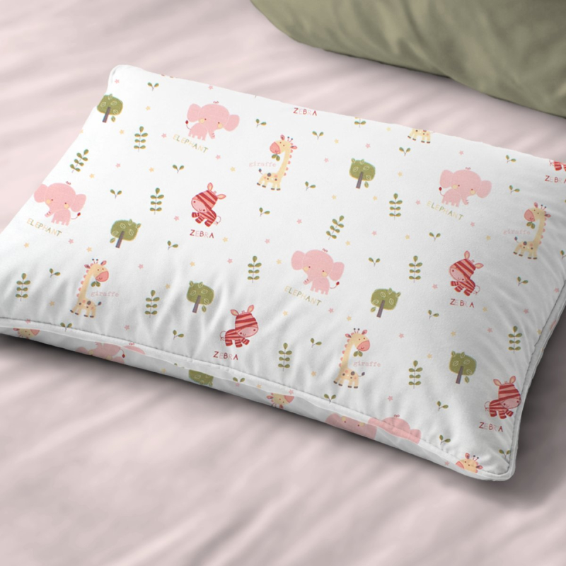 Βρεφική Μαξιλαροθήκη (35x45) Dimcol Happy Safari 712 White - Pink