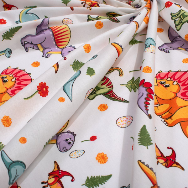 Σεντόνι Λίκνου (80x110) Dimcol Dinosaur 520 White - Orange