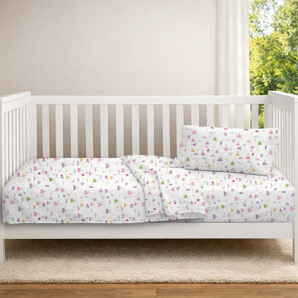 Σεντόνια Κούνιας (Σετ) Dimcol Whimsical Mountainside 587 White - Pastel Lilac