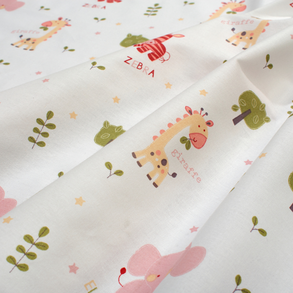 Σεντόνια Κούνιας (Σετ) Dimcol Happy Safari 712 White - Pink