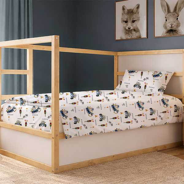 Παπλωματοθήκη Μονή (160x240) Dimcol Animal Grand Prix 589 White - Blue