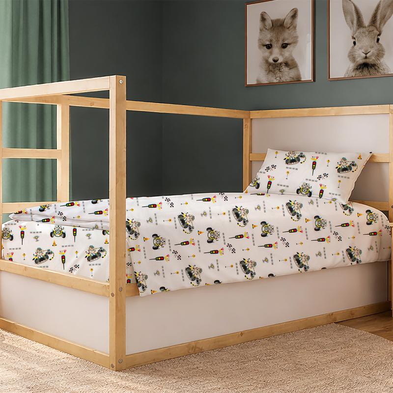 Παπλωματοθήκη Μονή (160x240) Dimcol Animal Grand Prix 590 White - Olive