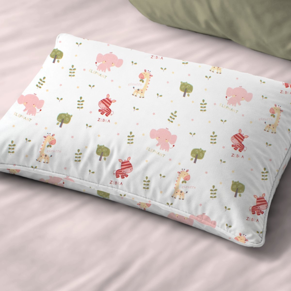 Παιδική Μαξιλαροθήκη (50x70) Dimcol Happy Safari 712 White - Pink