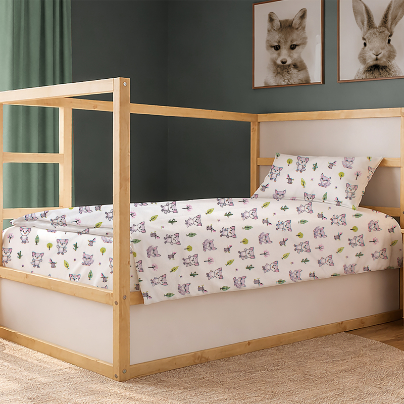 Σεντόνια Μονά (Σετ 3τμχ) Dimcol Baby Foxes 594 White - Pastel Lilac