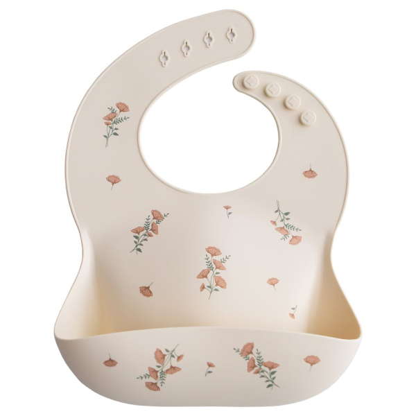 Σαλιάρα Σιλικόνης 6+ Μηνών (24.1x28) Mushie Pink Flowers 66-2500552