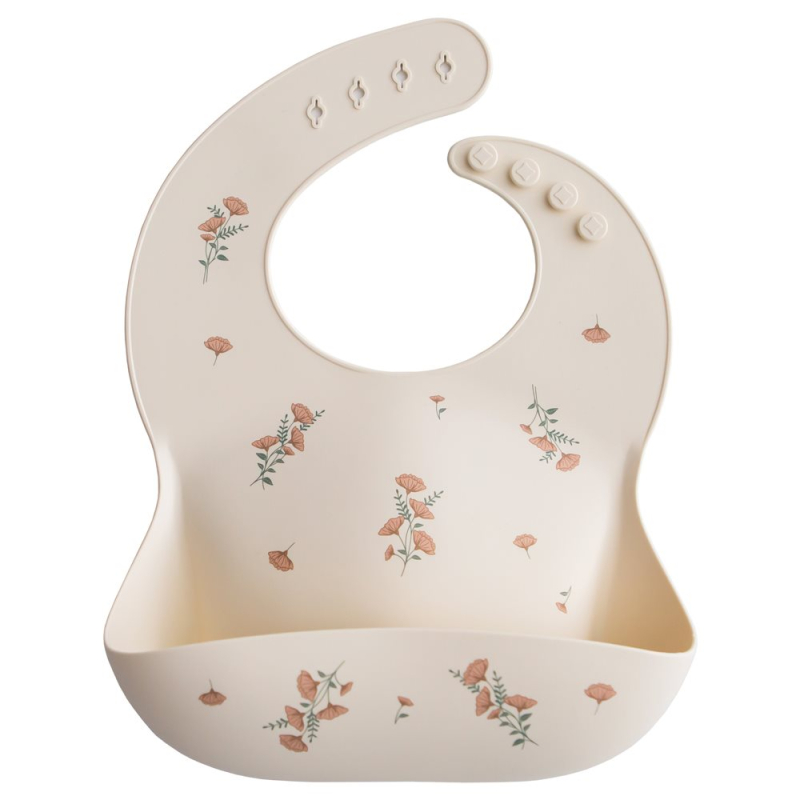 Σαλιάρα Σιλικόνης 6+ Μηνών (24.1x28) Mushie Pink Flowers 66-2500552