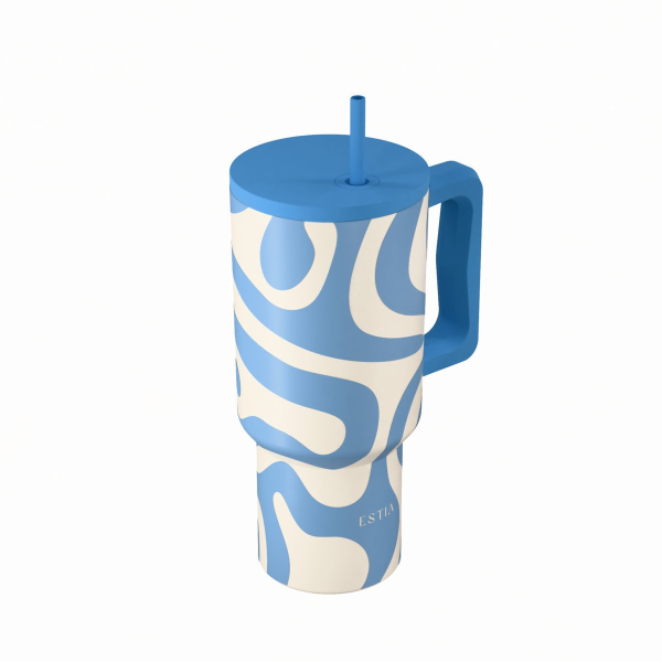Κούπα Θερμός Με Λαβή & Καλαμάκι 900ml Estia Save The Aegean Tumbler Ocean Waves 01-41571