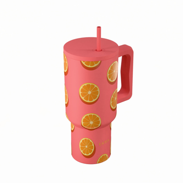 Κούπα Θερμός Με Λαβή & Καλαμάκι 900ml Estia Save The Aegean Tumbler Orange Pop 01-41595