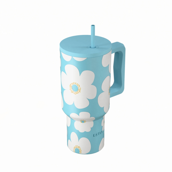 Κούπα Θερμός Με Λαβή & Καλαμάκι 900ml Estia Save The Aegean Tumbler Blue Daisy 01-41618