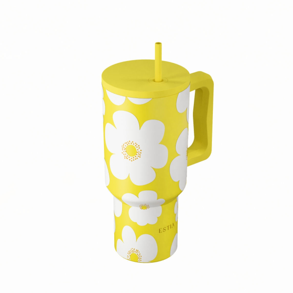 Κούπα Θερμός Με Λαβή & Καλαμάκι 900ml Estia Save The Aegean Tumbler Yellow Daisy 01-41625