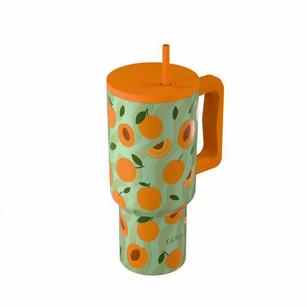 Κούπα Θερμός Με Λαβή & Καλαμάκι 900ml Estia Save The Aegean Tumbler Peach Garden 01-41632