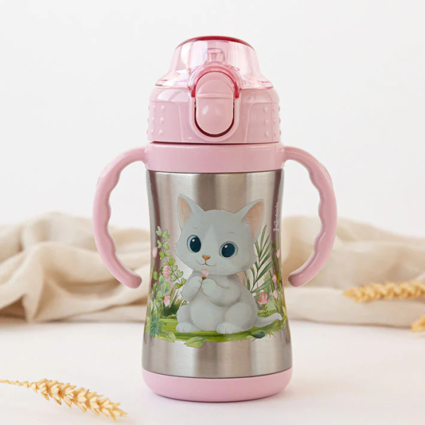 Παγούρι - Θερμός 280ml Με Καλαμάκι Kiokids Γατάκι 6444