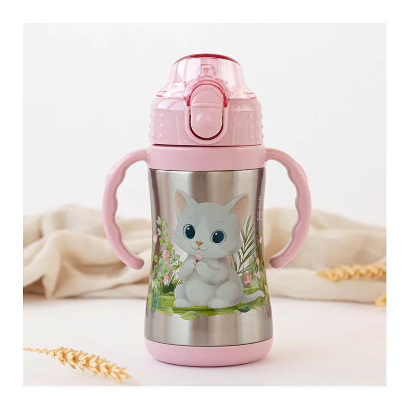 Παγούρι - Θερμός 280ml Με Καλαμάκι Kiokids Γατάκι 6444
