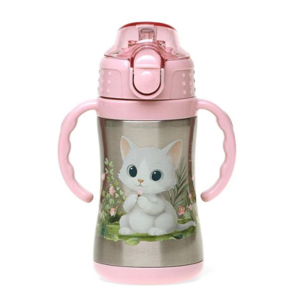 Παγούρι - Θερμός 280ml Με Καλαμάκι Kiokids Γατάκι 6444