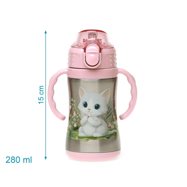 Παγούρι - Θερμός 280ml Με Καλαμάκι Kiokids Γατάκι 6444