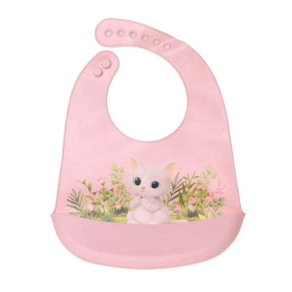 Σαλιάρα Σιλικόνης 4+ Μηνών (24x32) Kiokids Γατάκι Ροζ 6652