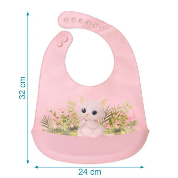 Σαλιάρα Σιλικόνης 4+ Μηνών (24x32) Kiokids Γατάκι Ροζ 6652