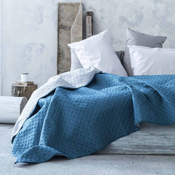 Κουβερλί King Size 2 Όψεων Nima Layers Rombo Aegean Blue/Silver