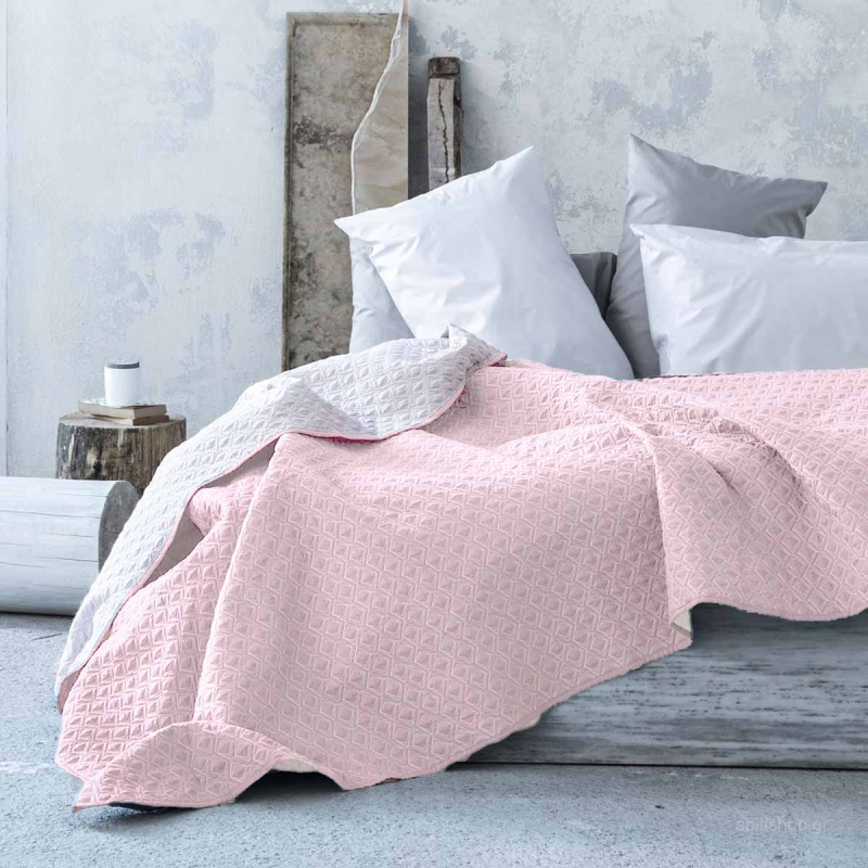 Κουβερλί King Size 2 Όψεων Nima Layers Rombo Shell Salmon/Linen