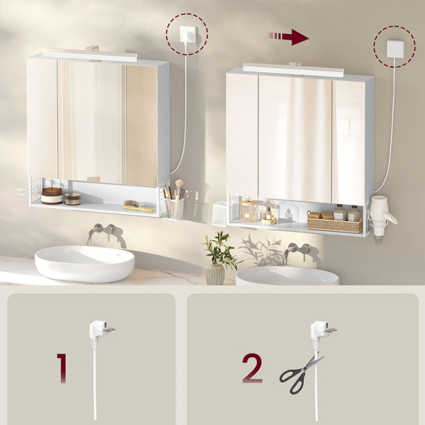Καθρέφτης Μπάνιου Με Led - Ντουλάπι & Ενσωματωμένες Πρίζες (70x16.5x75) Vasagle BBK126W01V1
