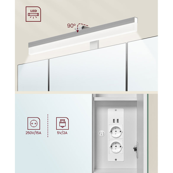 Καθρέφτης Μπάνιου Με Led - Ντουλάπι & Ενσωματωμένες Πρίζες (70x16.5x75) Vasagle BBK126W01V1