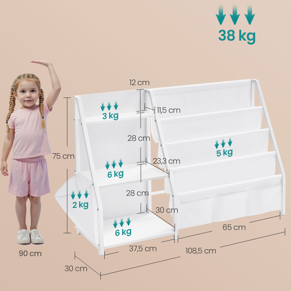 Παιδική Βιβλιοθήκη Με Ράφια (108.5x30x75) Songmics GKR024W01
