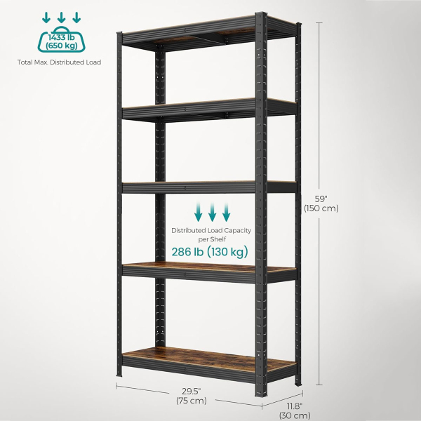 Μεταλλική Ραφιέρα Δαπέδου 5 Θέσεων (75x30x150) Songmics GLR030BZ03