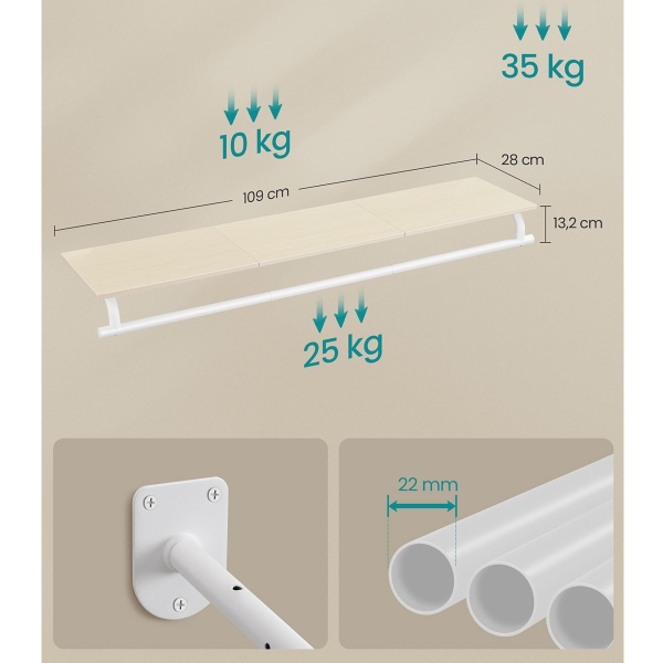 Κρεμάστρα Τοίχου Με Ράφι (109x28x13.2) Songmics HSR135WC01