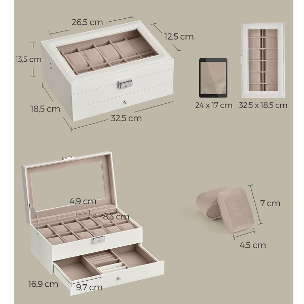 Θήκη Για 12 Ρολόγια & Κοσμήματα (18.5x32.5x13.5) Songmics JWB012W01