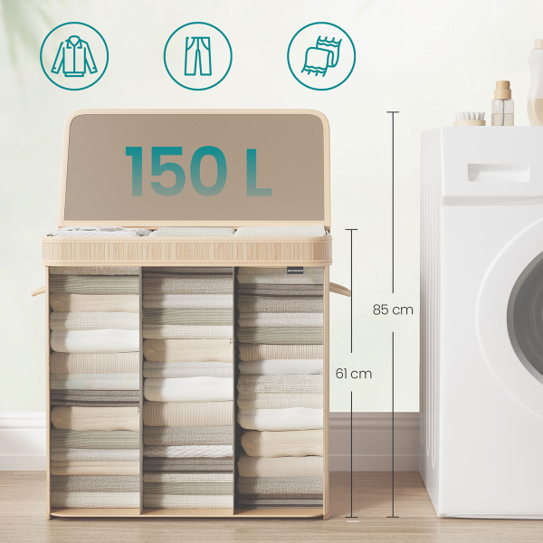 Καλάθι Απλύτων 3 Θέσεων 150Lit (60x40x61) Songmics LCB062N01V1