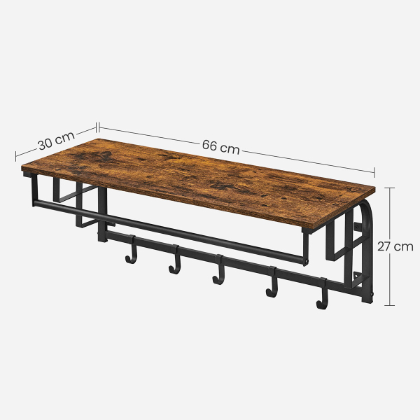 Κρεμάστρα Τοίχου 5 Θέσεων Με Ράφι (66x30x27) Vasagle LCR012KD02