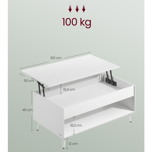 Τραπέζι Σαλονιού Με Σερβιτόρο & Ράφι (100x50x45) Vasagle LCT267WE01