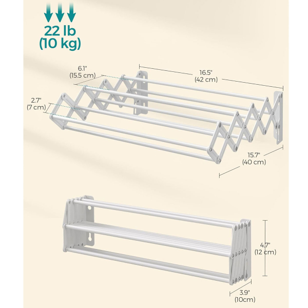Πτυσσόμενη Απλώστρα Τοίχου (10-40x42x12) Songmics LLR802W01