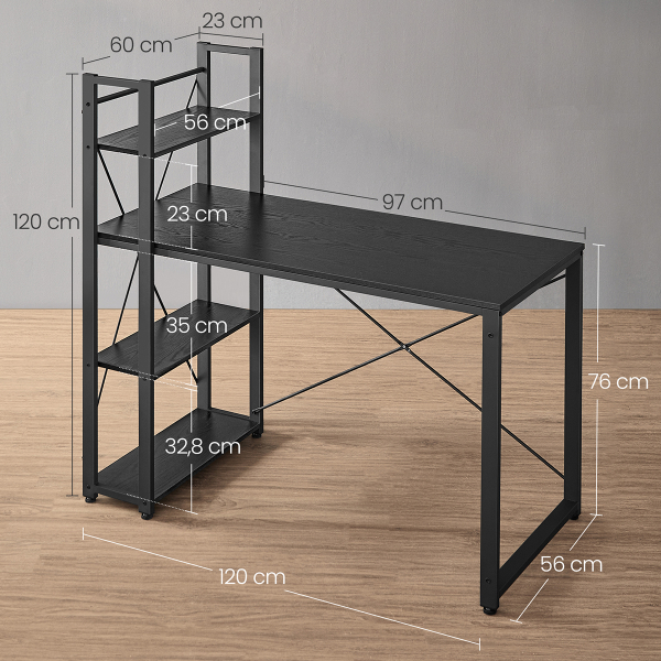 Γραφείο Υπολογιστή Με 3 Ράφια (120x56x120) Vasagle LWD048B56V1